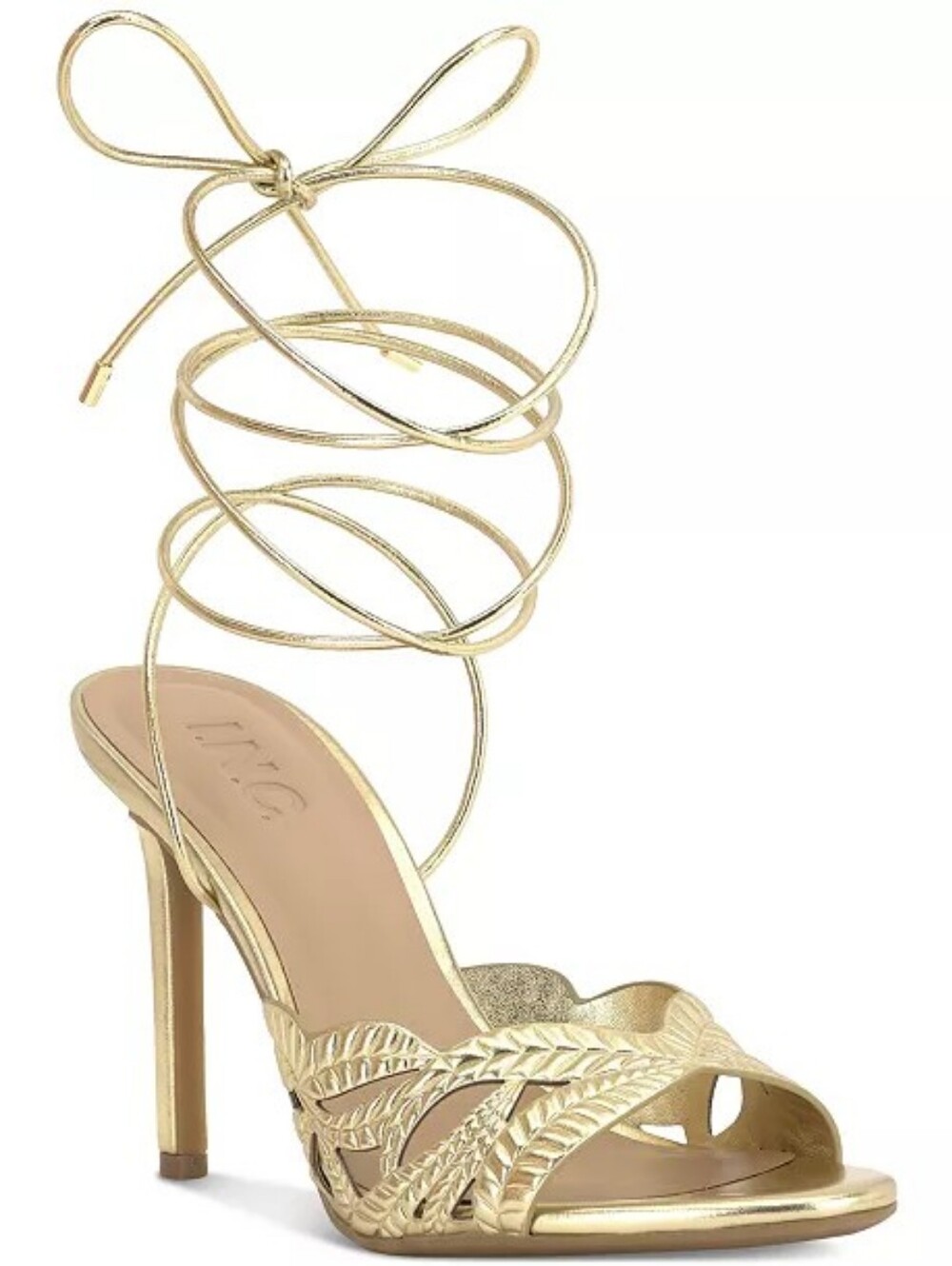 INC International Concepts Metallic Gold Braided Lace-Up Stiletto